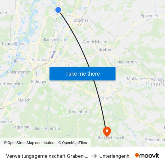 Verwaltungsgemeinschaft Graben-Neudorf to Unterlengenhardt map