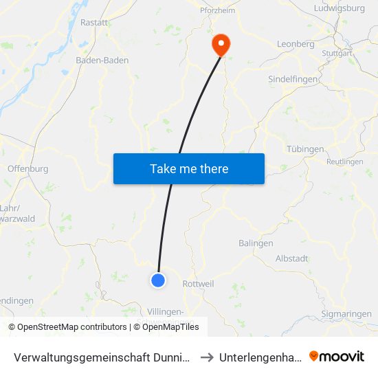 Verwaltungsgemeinschaft Dunningen to Unterlengenhardt map