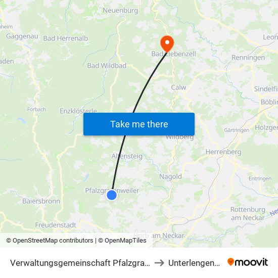 Verwaltungsgemeinschaft Pfalzgrafenweiler to Unterlengenhardt map