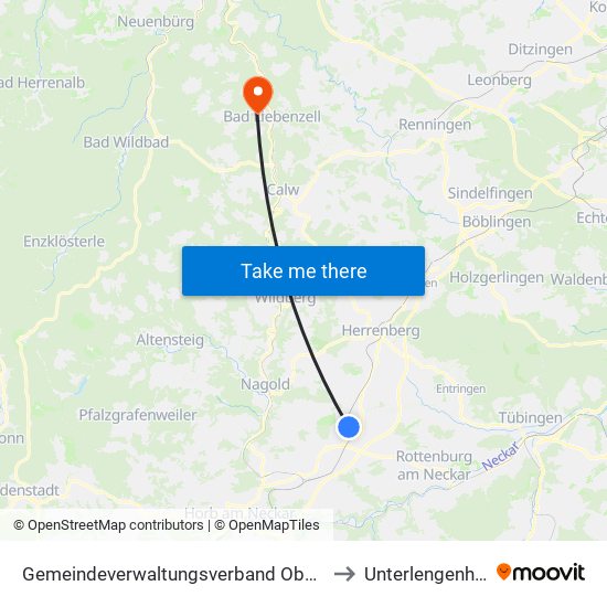 Gemeindeverwaltungsverband Oberes Gäu to Unterlengenhardt map