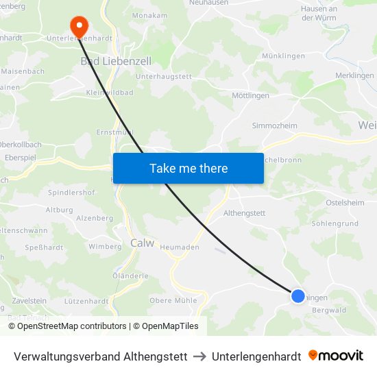 Verwaltungsverband Althengstett to Unterlengenhardt map