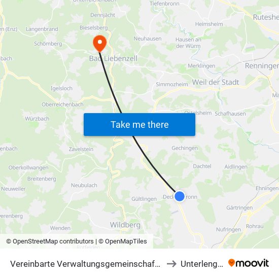 Vereinbarte Verwaltungsgemeinschaft Der Stadt Herrenberg to Unterlengenhardt map