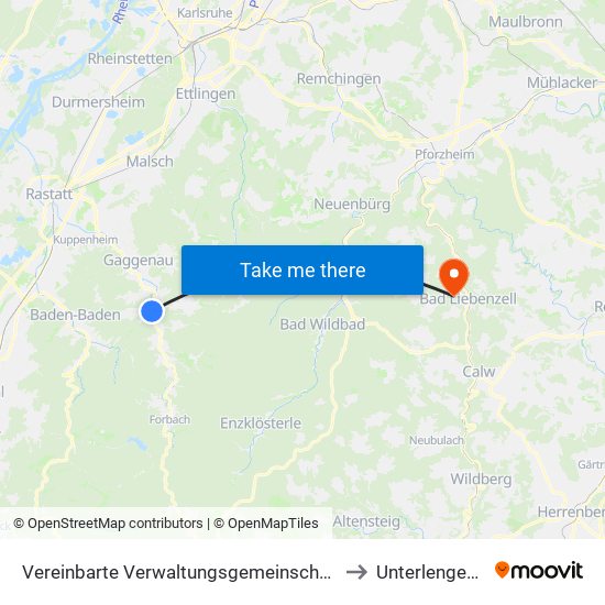 Vereinbarte Verwaltungsgemeinschaft Gernsbach to Unterlengenhardt map