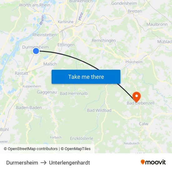 Durmersheim to Unterlengenhardt map