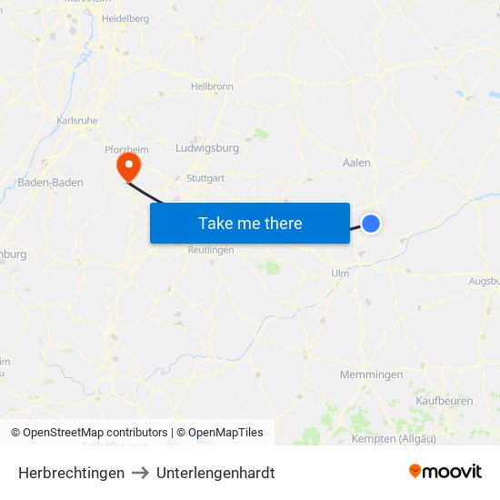Herbrechtingen to Unterlengenhardt map