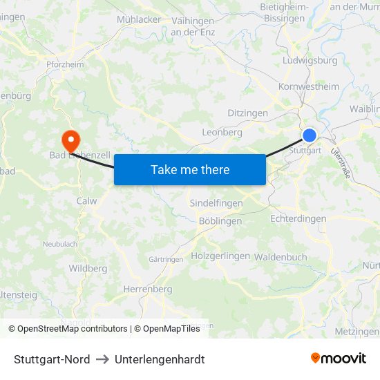 Stuttgart-Nord to Unterlengenhardt map