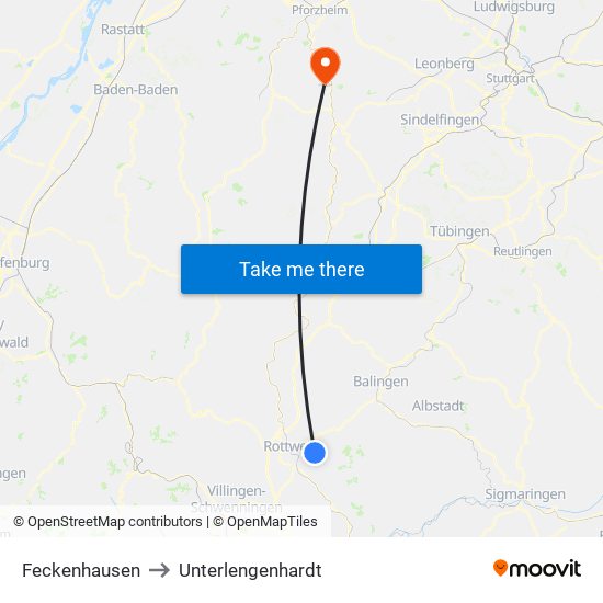 Feckenhausen to Unterlengenhardt map
