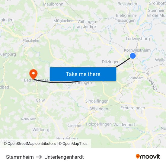 Stammheim to Unterlengenhardt map