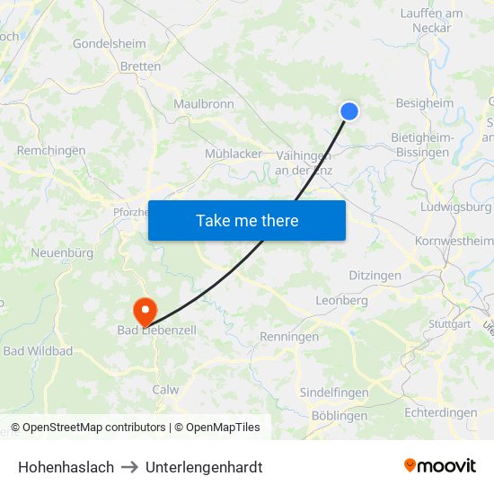 Hohenhaslach to Unterlengenhardt map