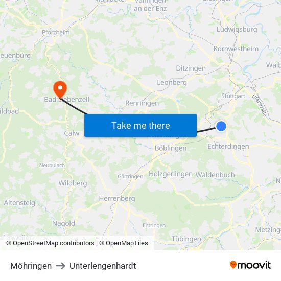 Möhringen to Unterlengenhardt map