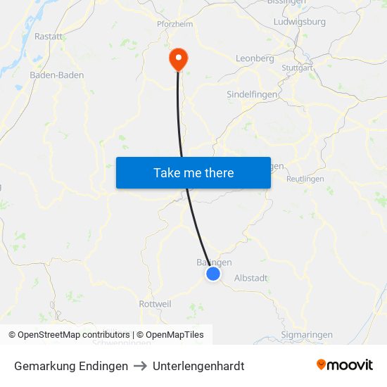 Gemarkung Endingen to Unterlengenhardt map