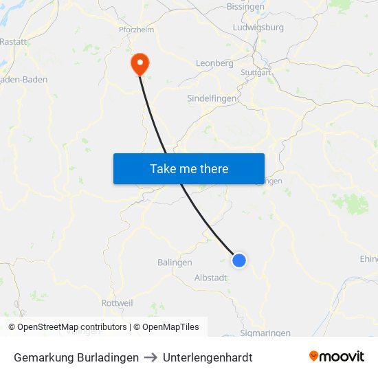 Gemarkung Burladingen to Unterlengenhardt map