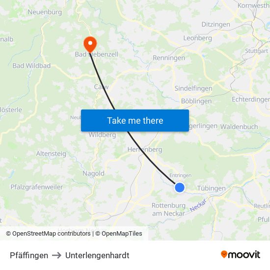 Pfäffingen to Unterlengenhardt map