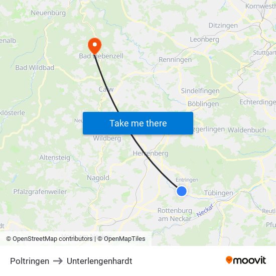 Poltringen to Unterlengenhardt map