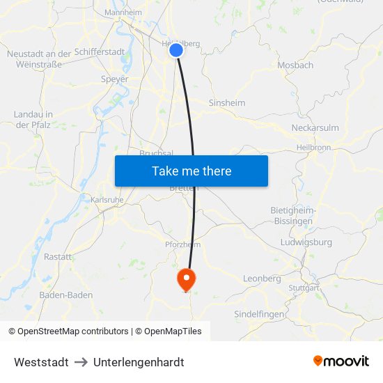 Weststadt to Unterlengenhardt map