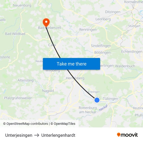 Unterjesingen to Unterlengenhardt map