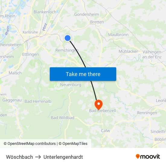 Wöschbach to Unterlengenhardt map