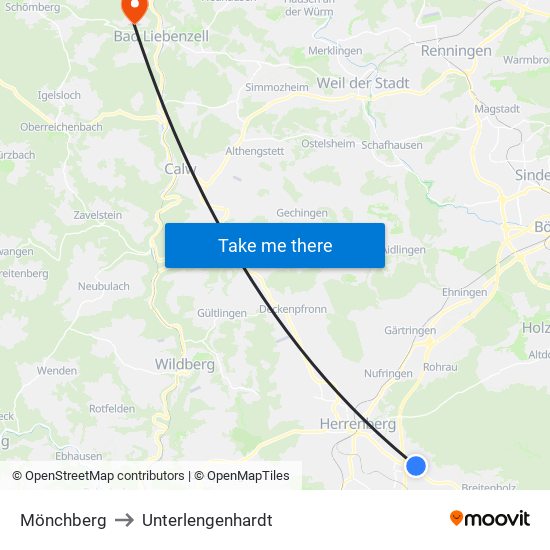 Mönchberg to Unterlengenhardt map