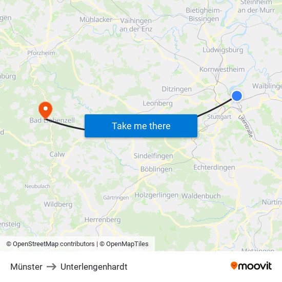 Münster to Unterlengenhardt map