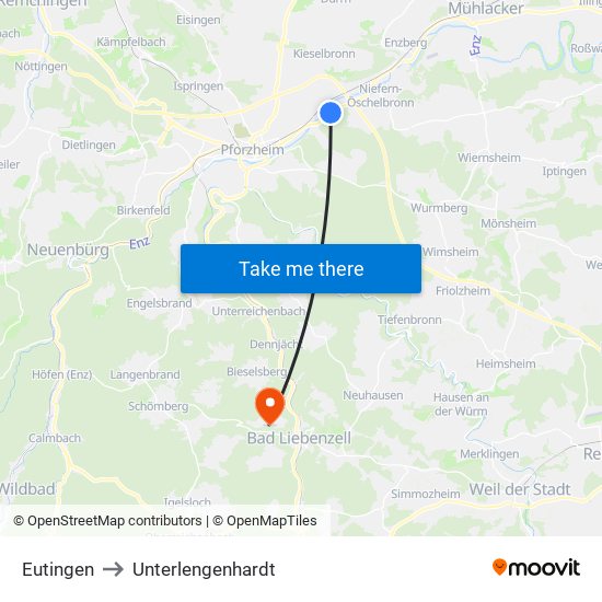 Eutingen to Unterlengenhardt map