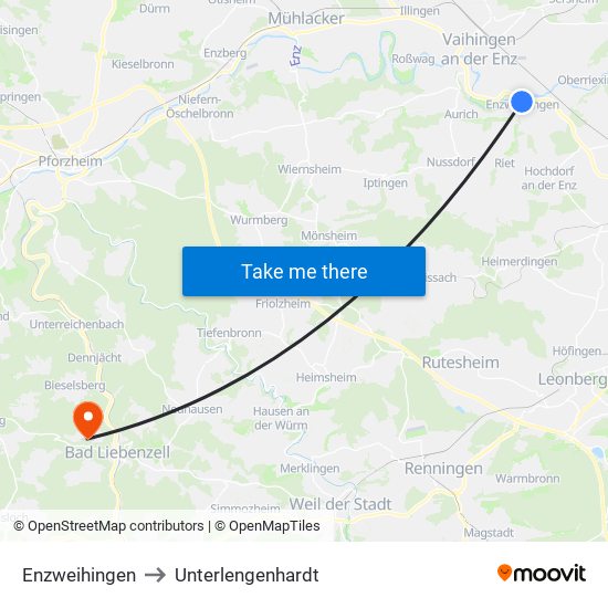 Enzweihingen to Unterlengenhardt map