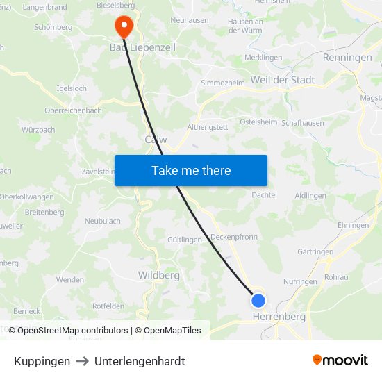 Kuppingen to Unterlengenhardt map