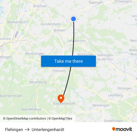 Flehingen to Unterlengenhardt map