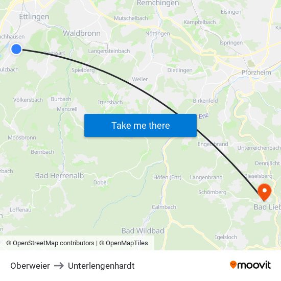 Oberweier to Unterlengenhardt map