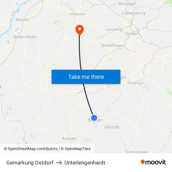 Gemarkung Ostdorf to Unterlengenhardt map