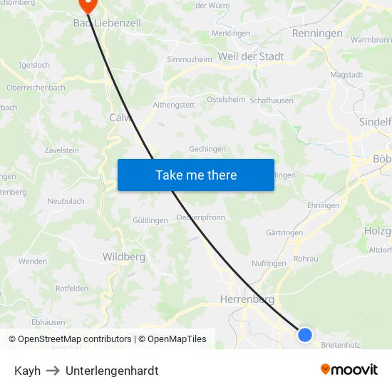 Kayh to Unterlengenhardt map