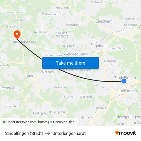 Sindelfingen (Stadt) to Unterlengenhardt map