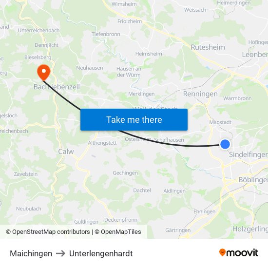 Maichingen to Unterlengenhardt map