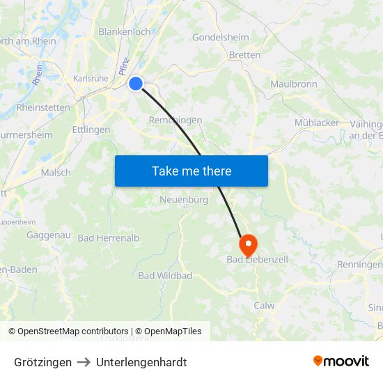 Grötzingen to Unterlengenhardt map