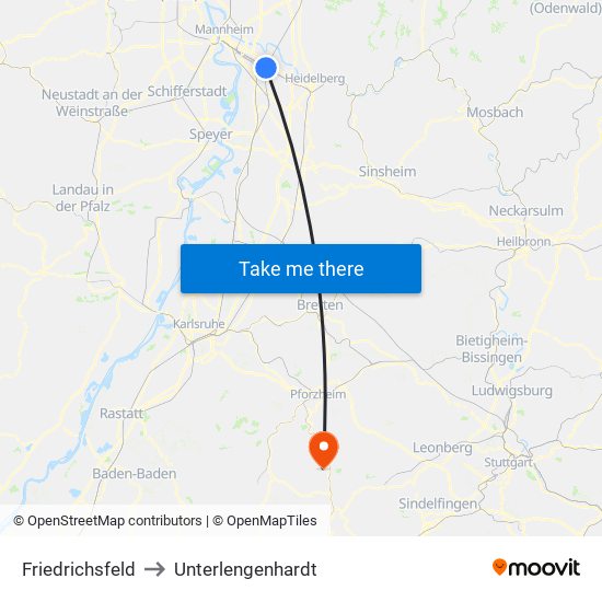 Friedrichsfeld to Unterlengenhardt map