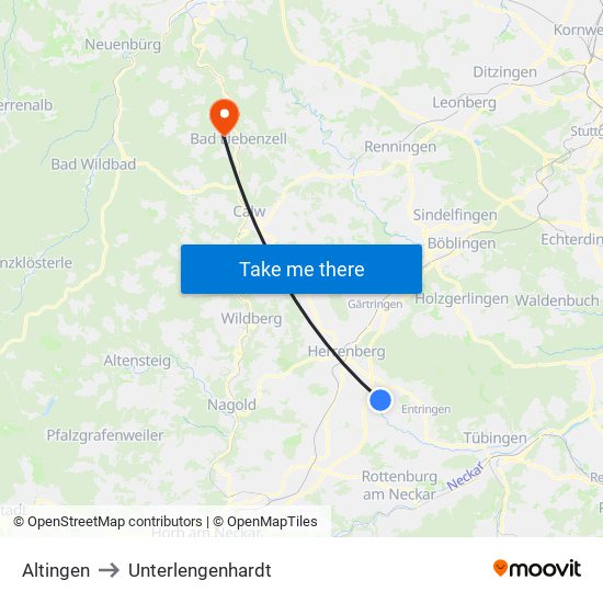 Altingen to Unterlengenhardt map