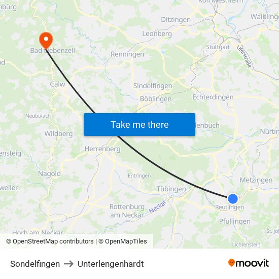 Sondelfingen to Unterlengenhardt map