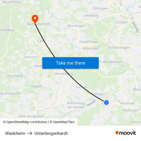Wankheim to Unterlengenhardt map