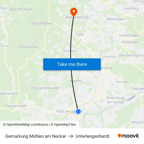 Gemarkung Mühlen am Neckar to Unterlengenhardt map