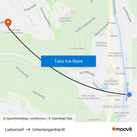 Liebenzell to Unterlengenhardt map