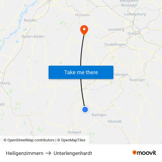 Heiligenzimmern to Unterlengenhardt map