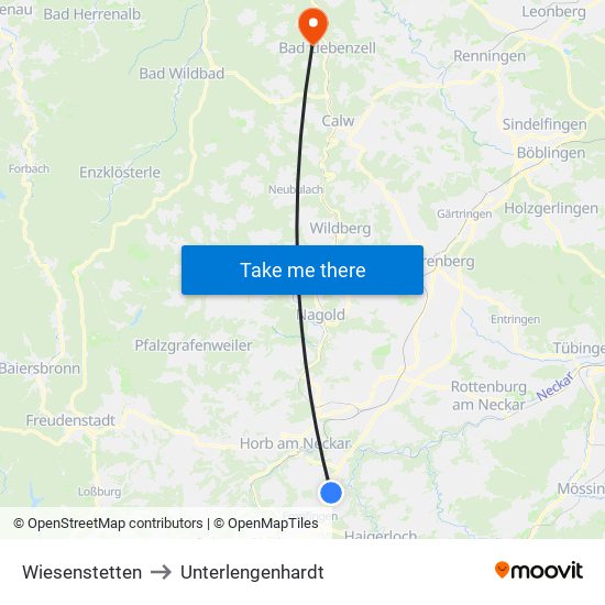 Wiesenstetten to Unterlengenhardt map