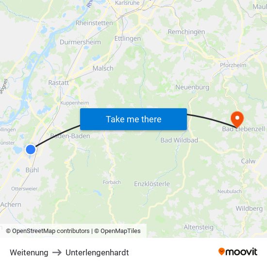 Weitenung to Unterlengenhardt map