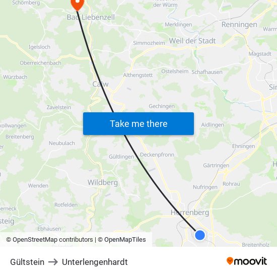 Gültstein to Unterlengenhardt map