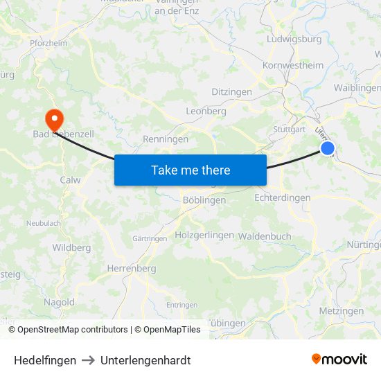 Hedelfingen to Unterlengenhardt map