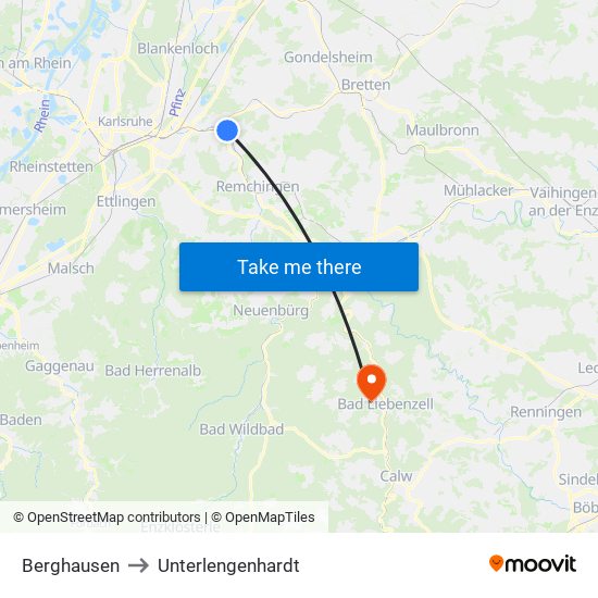 Berghausen to Unterlengenhardt map