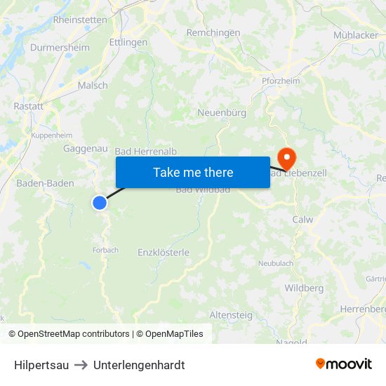 Hilpertsau to Unterlengenhardt map