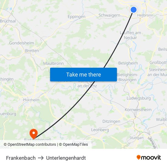 Frankenbach to Unterlengenhardt map