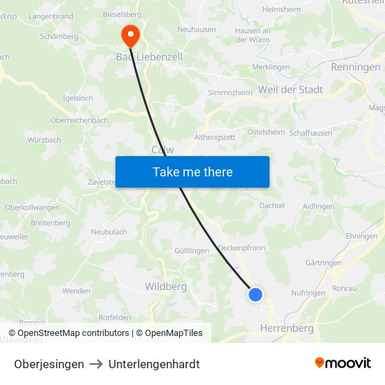 Oberjesingen to Unterlengenhardt map