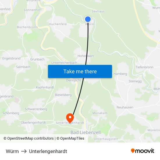 Würm to Unterlengenhardt map