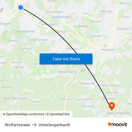 Wolfartsweier to Unterlengenhardt map